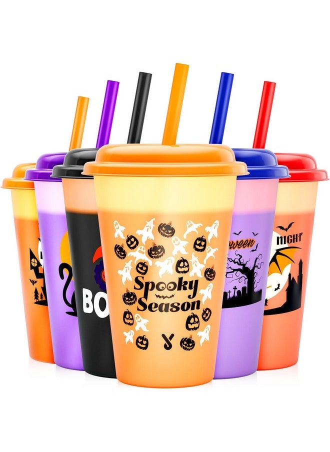Meoky - Meoky Halloween Decorations, Plastic Cups with Lids and Straws - 6 Pack 12 oz Color Changing Cups, Reusable Tumblers Bulk for Party, Kids - Image 1