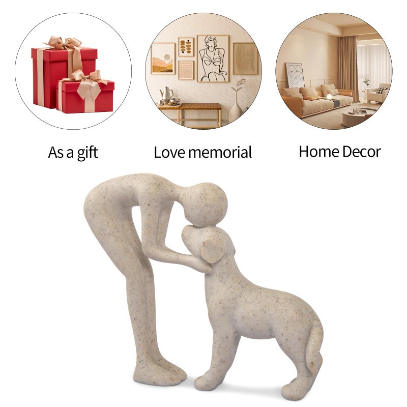 FriyGardcn Dog Sculpture Home Decor Cute Man and Dog Statue Decoration for Officeã€Living Roomã€Bedroomã€Homeï¼Œ Memory Gifts for Pet Lovers (Sandstone) - Image 5