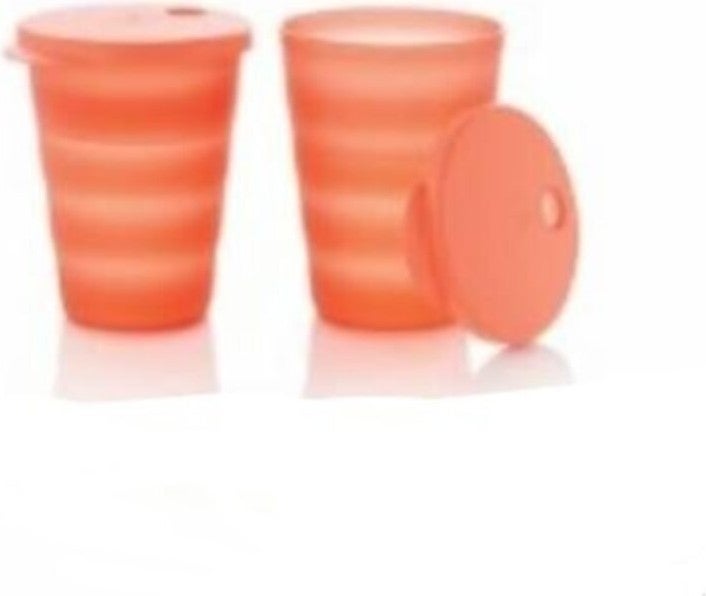Tupperware Orange Eco Cup with Straw Set of 2 