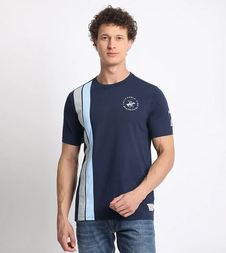 Beverly Hills Polo Club Blue Striped Regular Fit T-Shirt