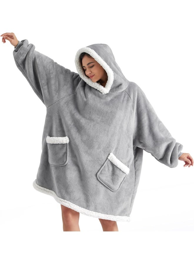 Bedsure Bedsure Wearable Blanket Hoodie with Sleeves - Sherpa Hooded Blanket Adult as Warm Gifts for Mom Women Girlfriend Men, Winter Sweatshirt Blanket with Giant Pocket  - Image 1