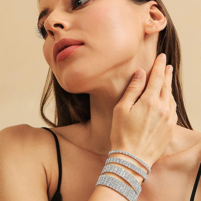 Zealmer Sparkle Multicolor Rhinestone Stackable Stretch Bracelets for Women - Image 2