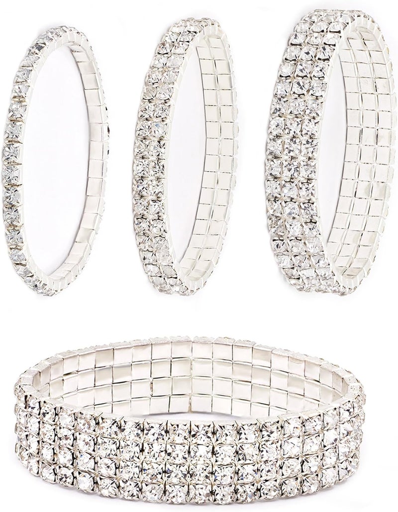 Zealmer Sparkle Multicolor Rhinestone Stackable Stretch Bracelets for Women - Image 1