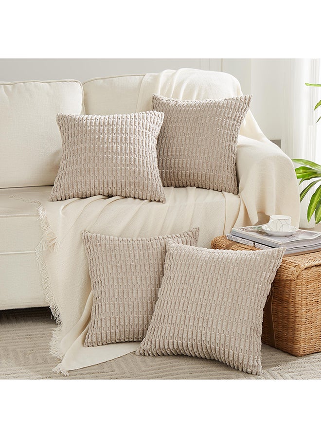 Fancy Homi Set of 4 Decorative Throw Pillow Covers for Couch, Bed & Sofa, Soft Plush Corduroy Pattern, Aesthetic & Modern Design - 45x45 cm - Taupe - Image 2