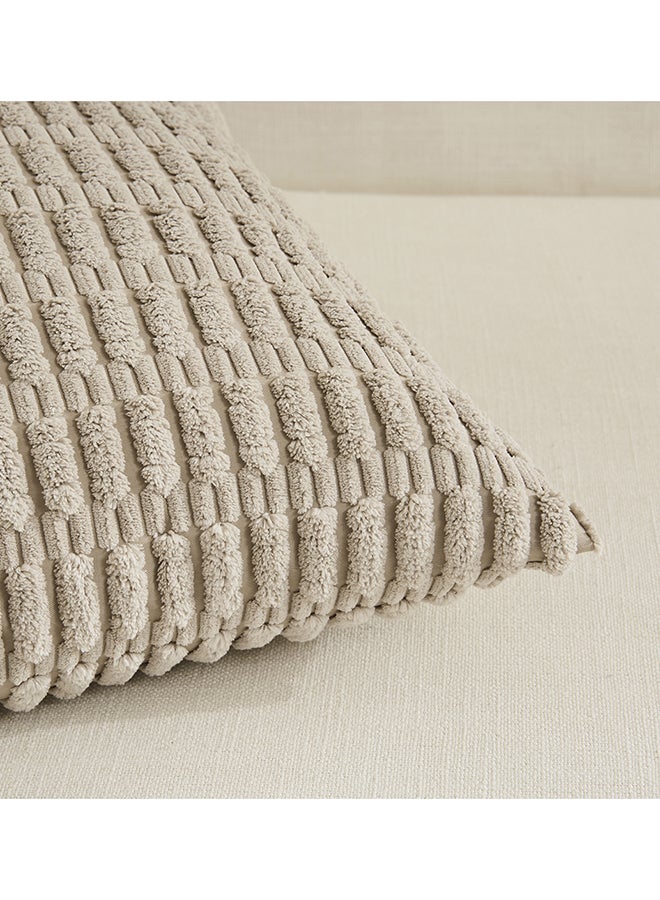 Fancy Homi Set of 4 Decorative Throw Pillow Covers for Couch, Bed & Sofa, Soft Plush Corduroy Pattern, Aesthetic & Modern Design - 45x45 cm - Taupe - Image 5