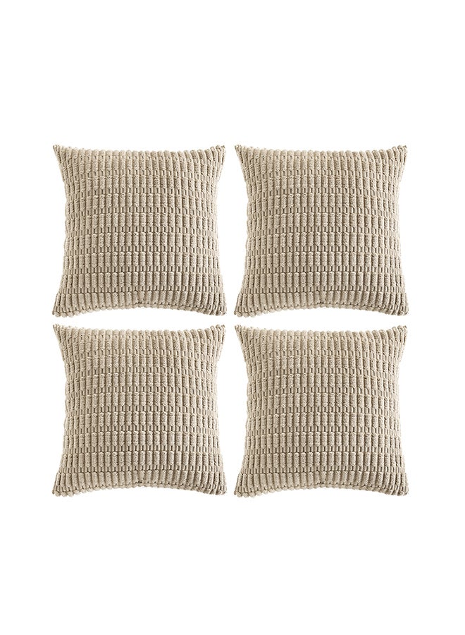 Fancy Homi Set of 4 Decorative Throw Pillow Covers for Couch, Bed & Sofa, Soft Plush Corduroy Pattern, Aesthetic & Modern Design - 45x45 cm - Taupe - Image 1