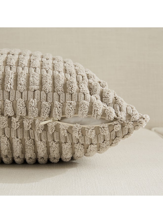 Fancy Homi Set of 4 Decorative Throw Pillow Covers for Couch, Bed & Sofa, Soft Plush Corduroy Pattern, Aesthetic & Modern Design - 45x45 cm - Taupe - Image 4