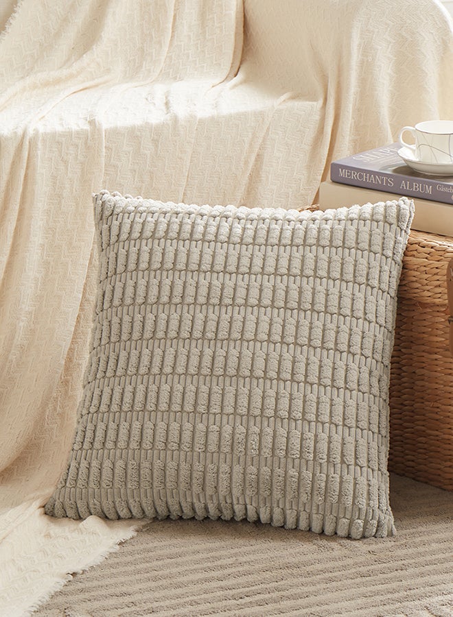 Fancy Homi Set of 4 Decorative Throw Pillow Covers for Couch, Bed & Sofa, Soft Plush Corduroy Pattern, Aesthetic & Modern Design - 45x45 cm - Taupe - Image 3