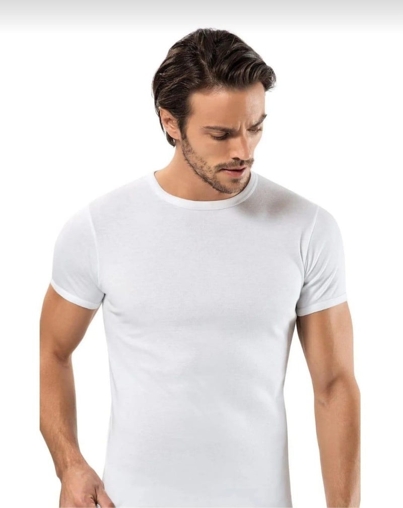 Erdem 1197 Men's Rib Short Sleeve Zero Collar Undershirt 12 Pieces 