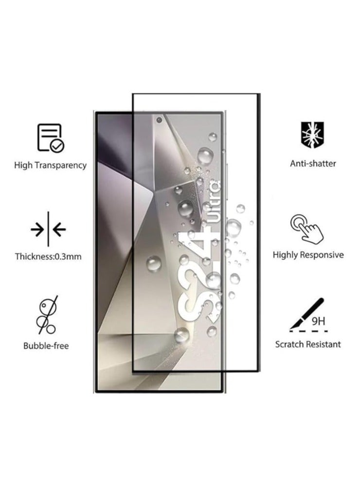 Screen Protector for Samsung Galaxy S24 Ultra Tempered Glass Protector Full Glue Edge to Edge 9H Hardness Anti Fingerprint Curved Edges Scratch Resistance Glass for Samsung Galaxy S24 Ultra