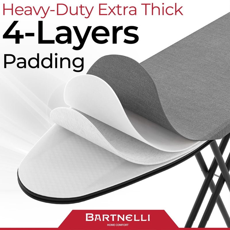 Bartnelli by Rorets Ironing Board Made in Europe | Iron Board with 4 Layered Cover & Pad, Height Adjustable up to 36" Features A Safety Iron Rest, 4 Steel Legs, for Laundry Room or Dorm Use (43x13) - Image 3