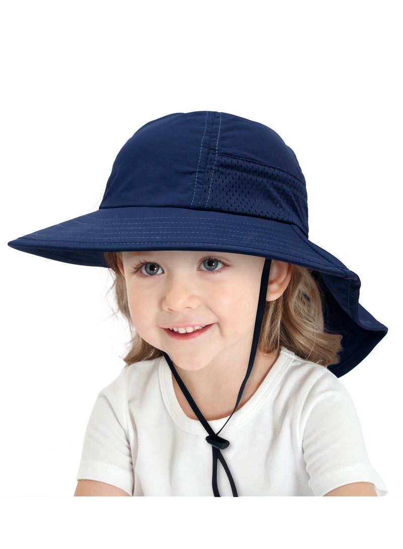 Baby Sun Protection Hat for Toddlers Boys Girls Sunhat Wide Brim Neck Flap Beach Play Hats.(navy blue-m) - Image 2