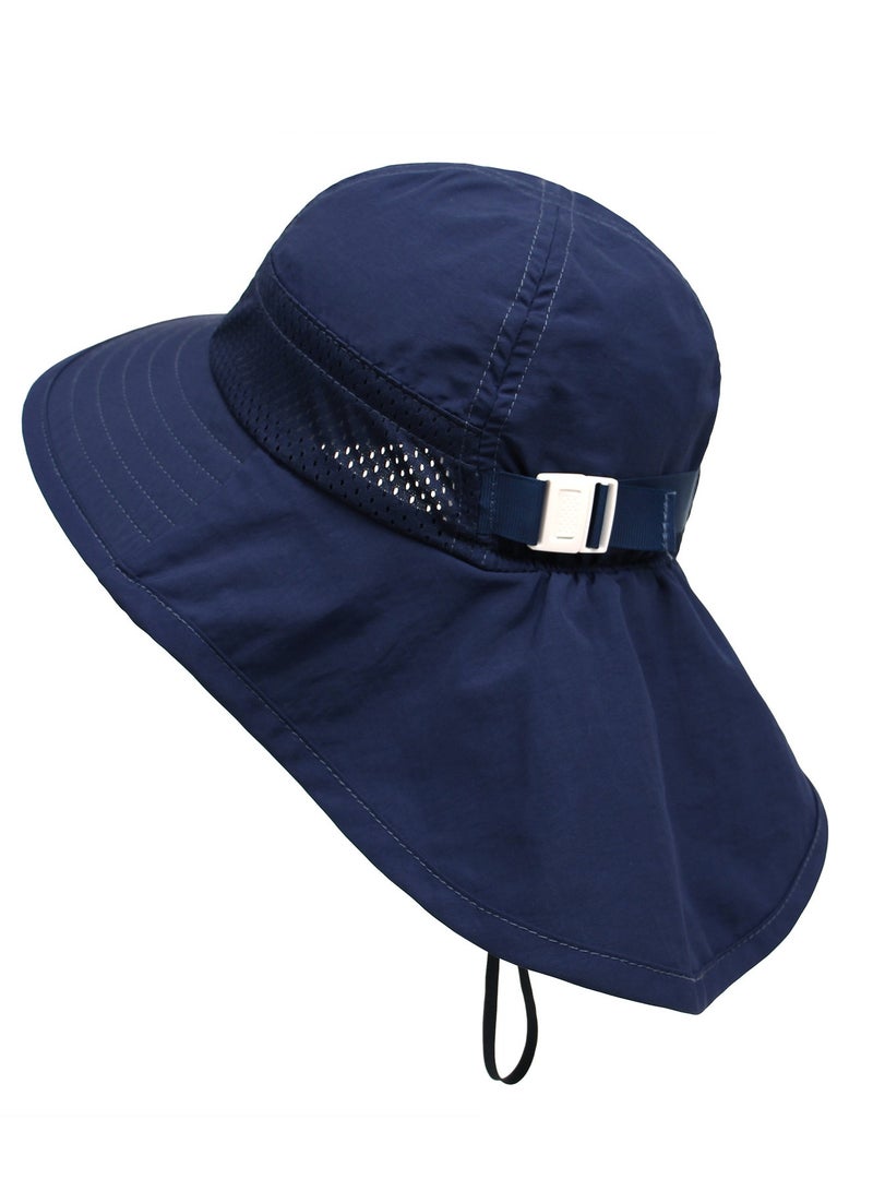 Baby Sun Protection Hat for Toddlers Boys Girls Sunhat Wide Brim Neck Flap Beach Play Hats.(navy blue-m) - Image 4