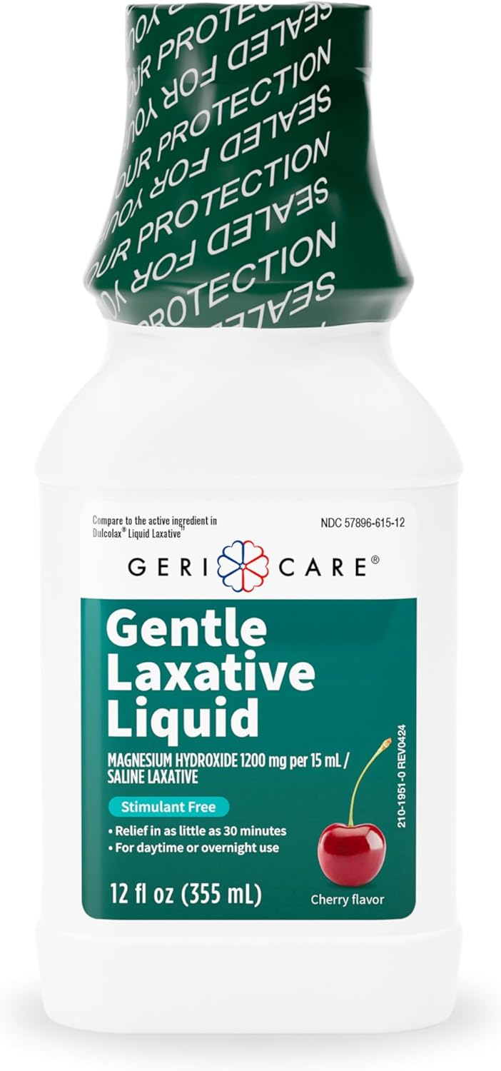 GeriCare GeriCare Liquid Laxative for Constipation Relief - Maximum Strength Stool Softener with Magnesium Hydroxide, Milk of Magnesia Cherry Flavored, and Colonoscopy Prep Support, Stimulant Free 12 oz