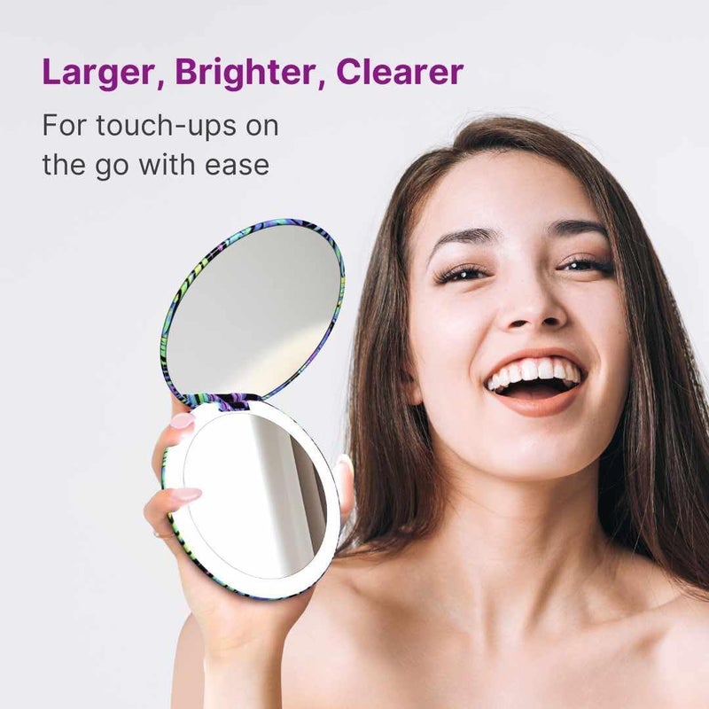Fancii Taylor LED Lighted Compact Travel Mirror Rechargeable 10x 1x Magnifying 3 Light Settings  Best for Makeup On The Go TouchUps Grooming Neon Oasis - Image 2