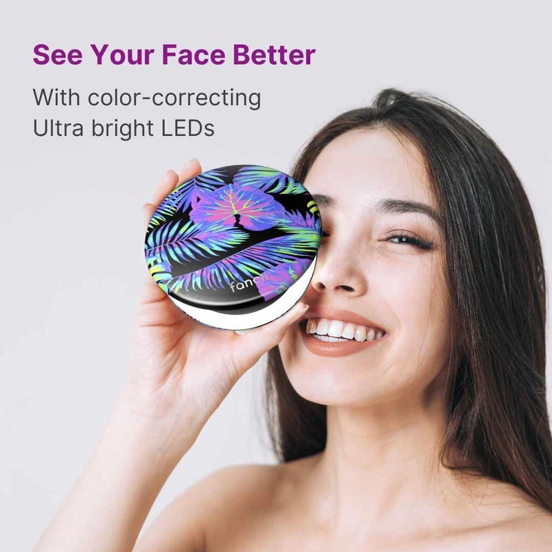 Fancii Taylor LED Lighted Compact Travel Mirror Rechargeable 10x 1x Magnifying 3 Light Settings  Best for Makeup On The Go TouchUps Grooming Neon Oasis - Image 5