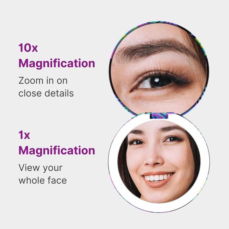 Fancii Taylor LED Lighted Compact Travel Mirror Rechargeable 10x 1x Magnifying 3 Light Settings  Best for Makeup On The Go TouchUps Grooming Neon Oasis - Image 4