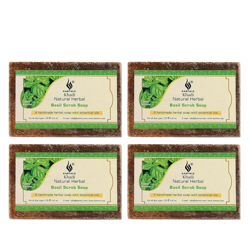 Khadi Herbal Herbal Basil Scrub Soap 12g Each Pack of 4 - Image 1