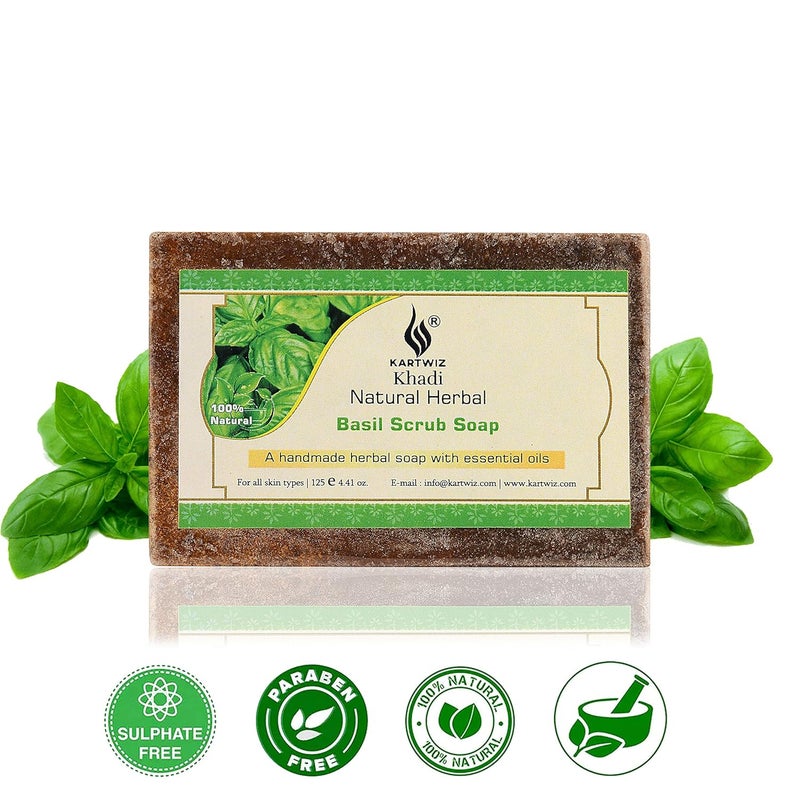 Khadi Herbal Herbal Basil Scrub Soap 12g Each Pack of 4 - Image 4