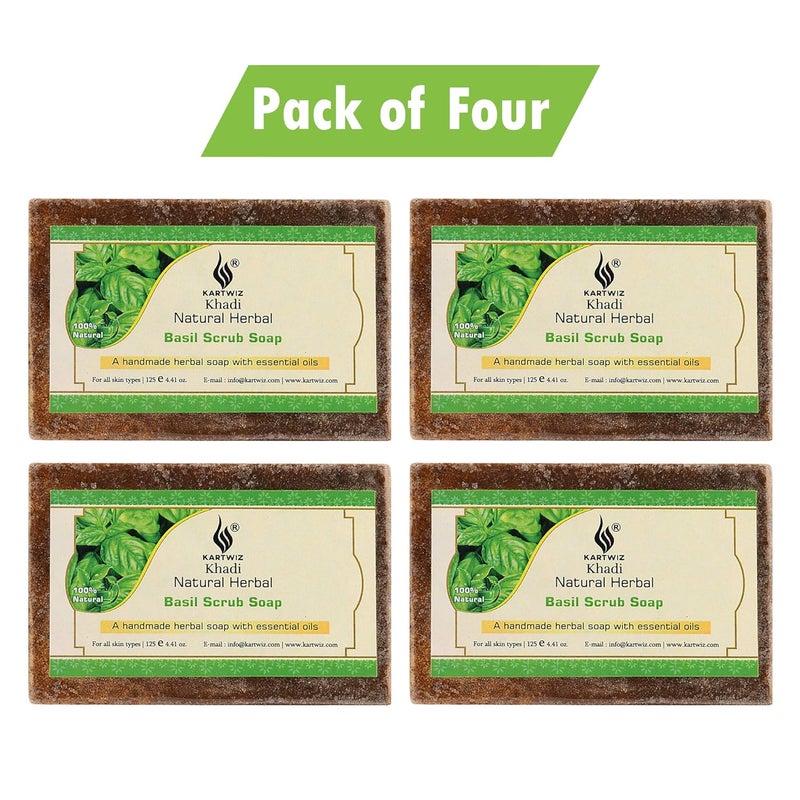 Khadi Herbal Herbal Basil Scrub Soap 12g Each Pack of 4 - Image 2