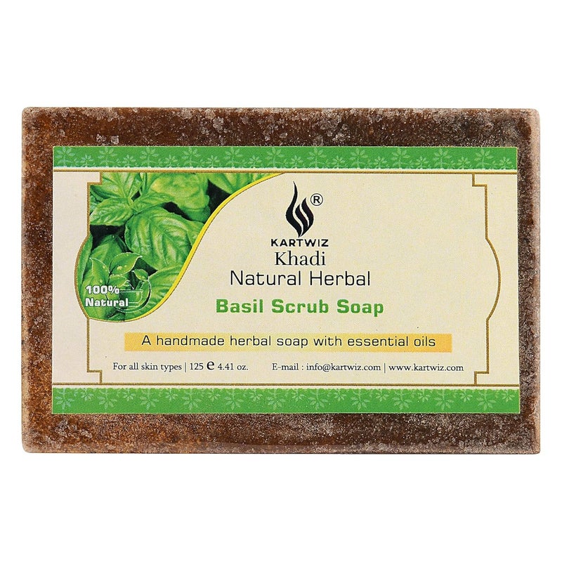 Khadi Herbal Herbal Basil Scrub Soap 12g Each Pack of 4 - Image 5