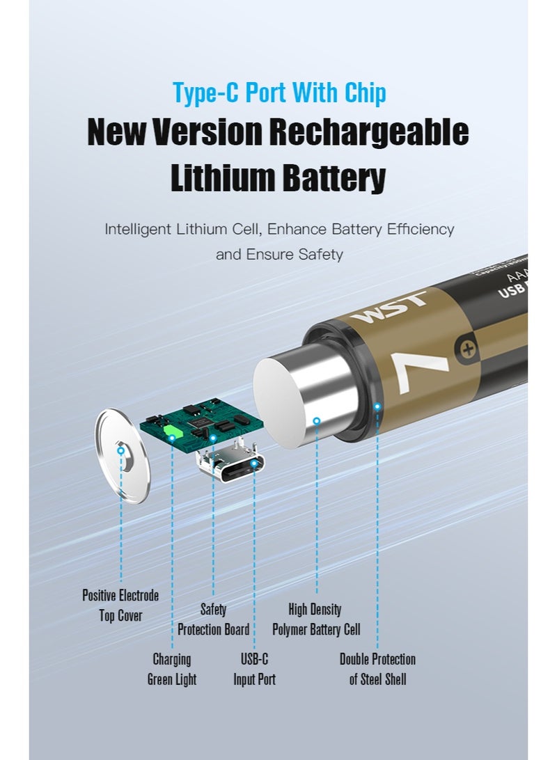 WST AAA Rechargeable Batteries 1.5V 800mWh – USB Type-C Charging Lithium Battery – High Performance, Safe & Long-Lasting with Overcharge and Short Circuit Protection - Image 3
