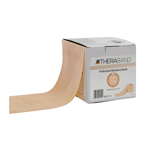 THERABAND Resistance Band, Tan, Extra Light, 50-Yard Roll, Latex Elastic Band for Exercise, Stretching, Physical Therapy, Yoga, Pilates, Home Workouts, Cut-to-Length, Color-Coded Levels - Image 1