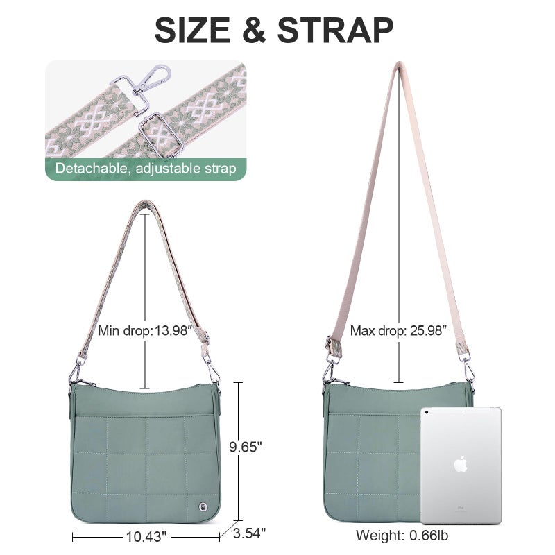 Lexiyat Anti Theft Crossbody Bags for Women,Quilted Puffer Travel Purses Shoulder Hobo Bag Handbag with Guitar Strap Green - Image 5