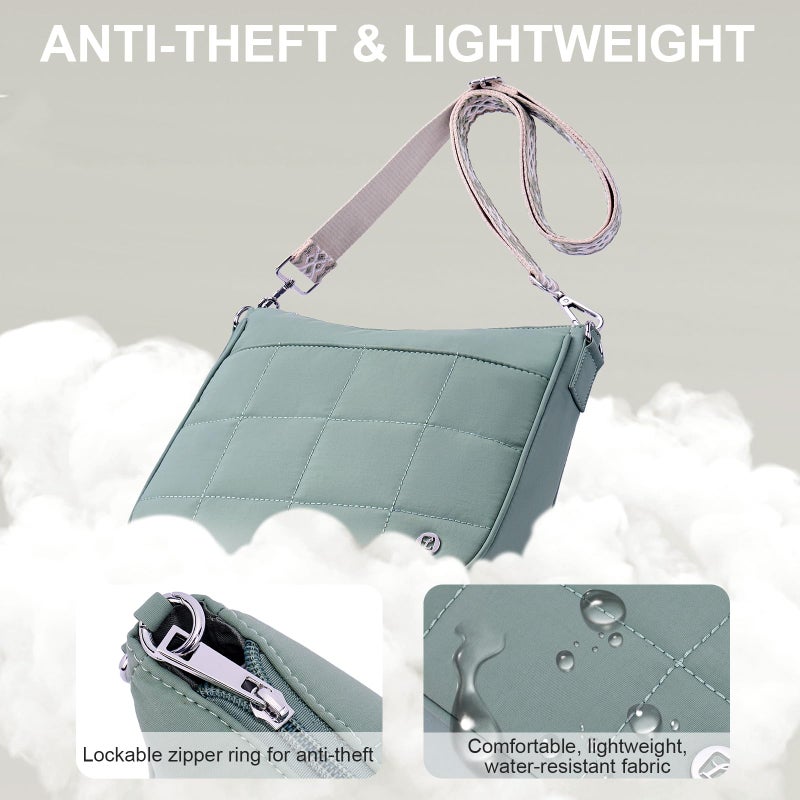 Lexiyat Anti Theft Crossbody Bags for Women,Quilted Puffer Travel Purses Shoulder Hobo Bag Handbag with Guitar Strap Green - Image 4