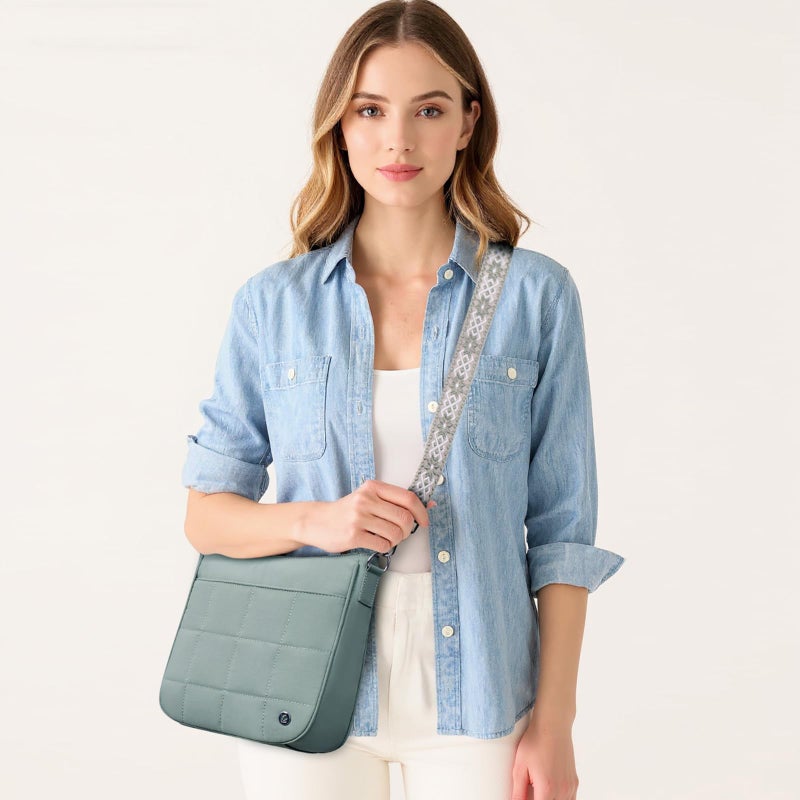 Lexiyat Anti Theft Crossbody Bags for Women,Quilted Puffer Travel Purses Shoulder Hobo Bag Handbag with Guitar Strap Green - Image 2