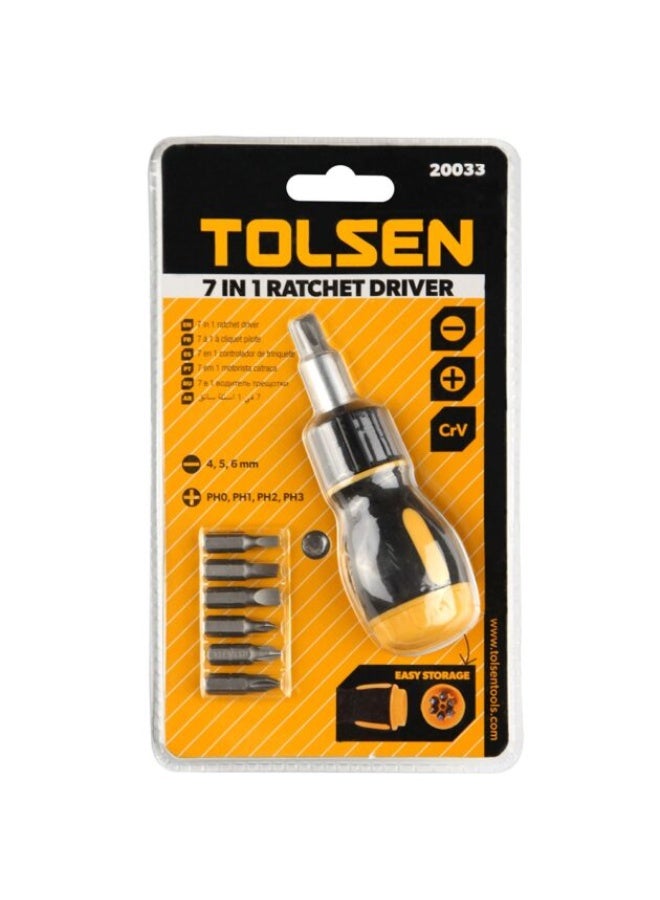 Tolsen 20033 7-in-1 Reversible Ratchet Screwdriver Set Multi-Bit Driver with Bit Storage - Image 3