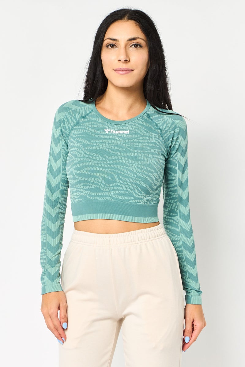 Hummel بلوزة تدريب طويلة الأكمام للنساء، لون أخضر مريمي - Image 1