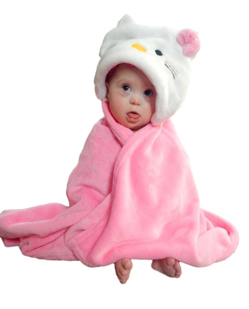 bozemanbabycompany Hooded Toddler Blanket  Plush Soft Animal Baby or Infant Hoodie Blankie 36x27  Hood Light Pink