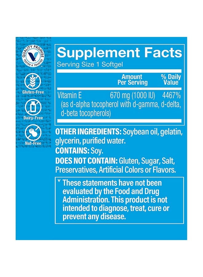 The Vitamin Shoppe Vitamin E 1,000IU - Natural Source, Supports Healthy Cardiovascular System, Immune Health & Eye Health - Once Daily (60 Softgels) - Image 4