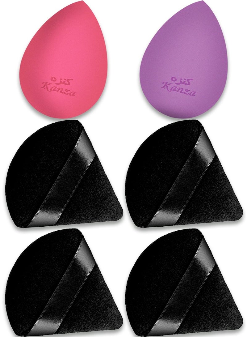 Kanza مجموعة 6 قطع من إسفنجة المكياج وبودرة الوجه - إسفنجة ناعمة من الفيلور وبودرة فضفاضة وبودرة معدنية وبودرة الجسم وإسفنجة أساس تجميلية - أداة مكياج مزدوجة من الإسفنجة والبودرة - Image 1