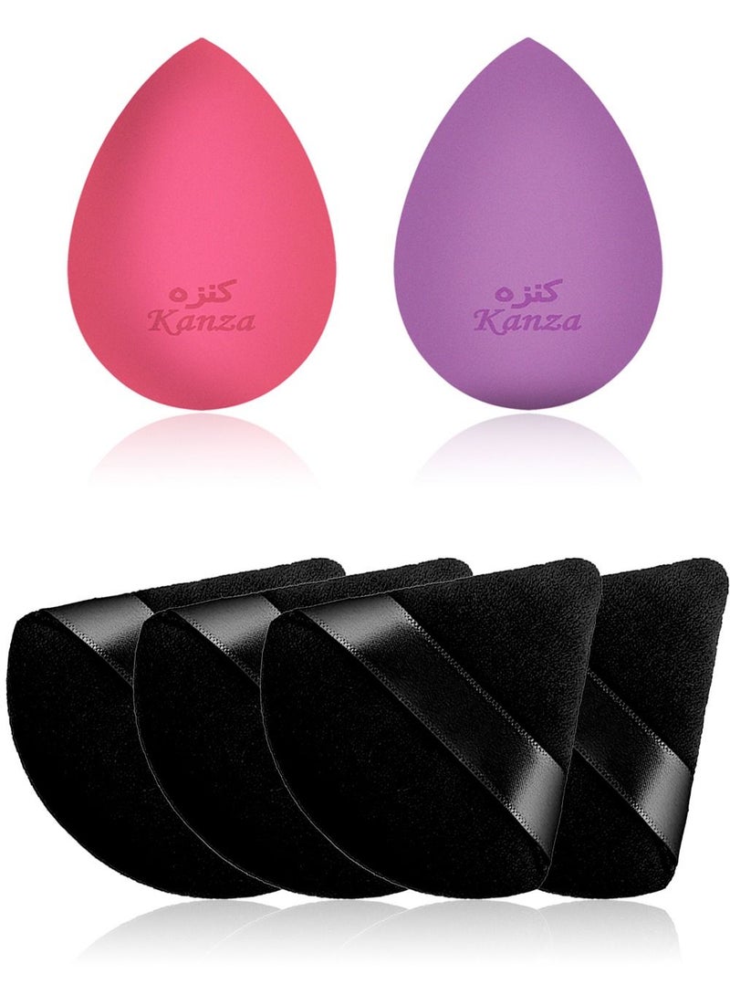 Kanza مجموعة 6 قطع من إسفنجة المكياج وبودرة الوجه - إسفنجة ناعمة من الفيلور وبودرة فضفاضة وبودرة معدنية وبودرة الجسم وإسفنجة أساس تجميلية - أداة مكياج مزدوجة من الإسفنجة والبودرة - Image 2