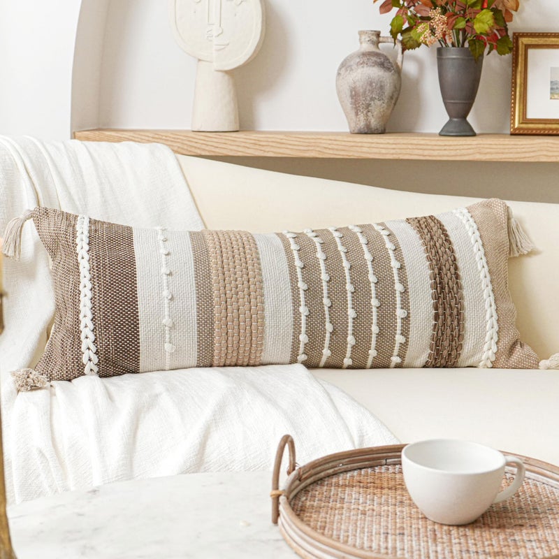 BlissBlush Brown Decorative Lumbar Pillow Cover 14x36 Boho Long Body Pillow for Bed Farmhouse Lumbar Throw Pillow for Couch Modern Accent Textured Throw Pillowcase - Image 1