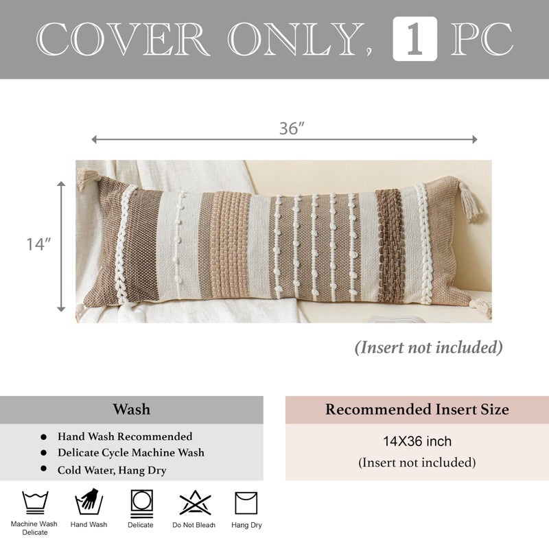 BlissBlush Brown Decorative Lumbar Pillow Cover 14x36 Boho Long Body Pillow for Bed Farmhouse Lumbar Throw Pillow for Couch Modern Accent Textured Throw Pillowcase - Image 4