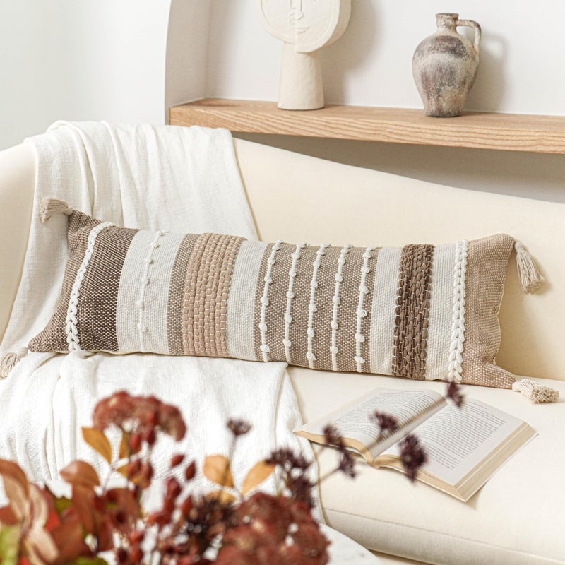 BlissBlush Brown Decorative Lumbar Pillow Cover 14x36 Boho Long Body Pillow for Bed Farmhouse Lumbar Throw Pillow for Couch Modern Accent Textured Throw Pillowcase - Image 5