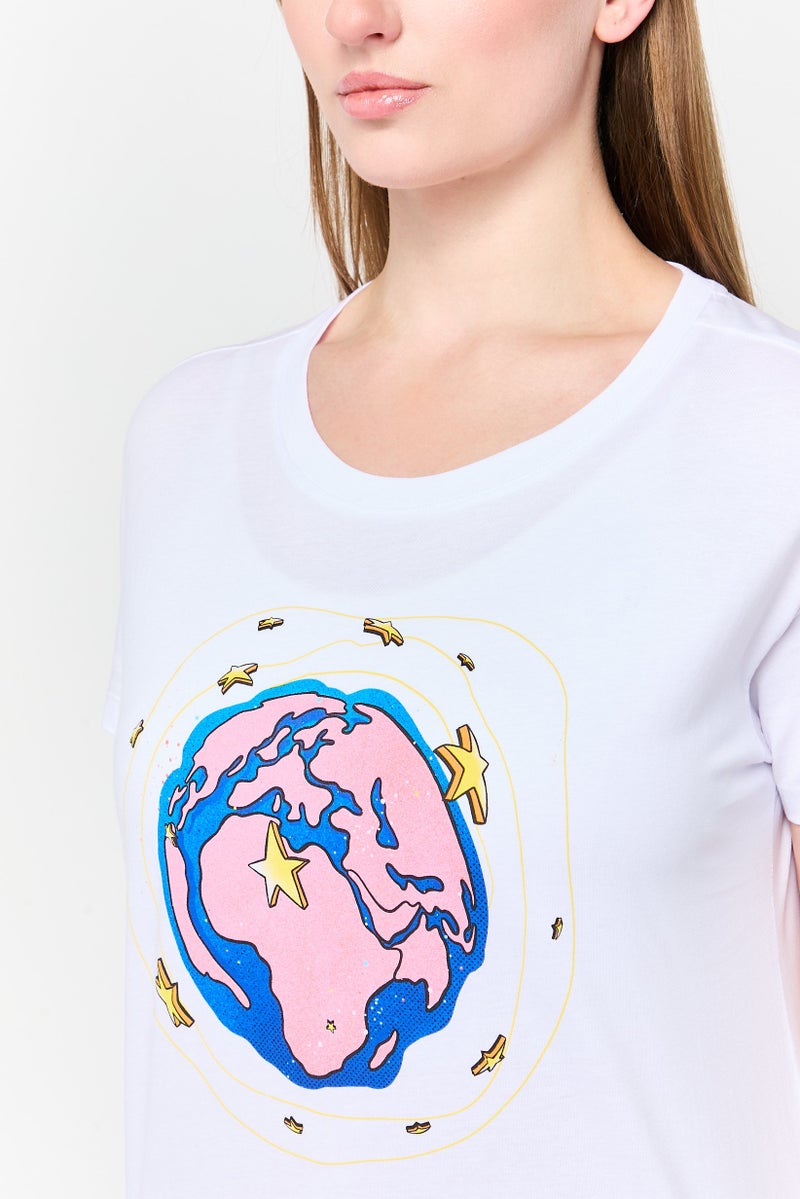 armani AX Armani Exchange Women Crew Neck Short Sleeve Graphic Print T-shirt, White - Image 3