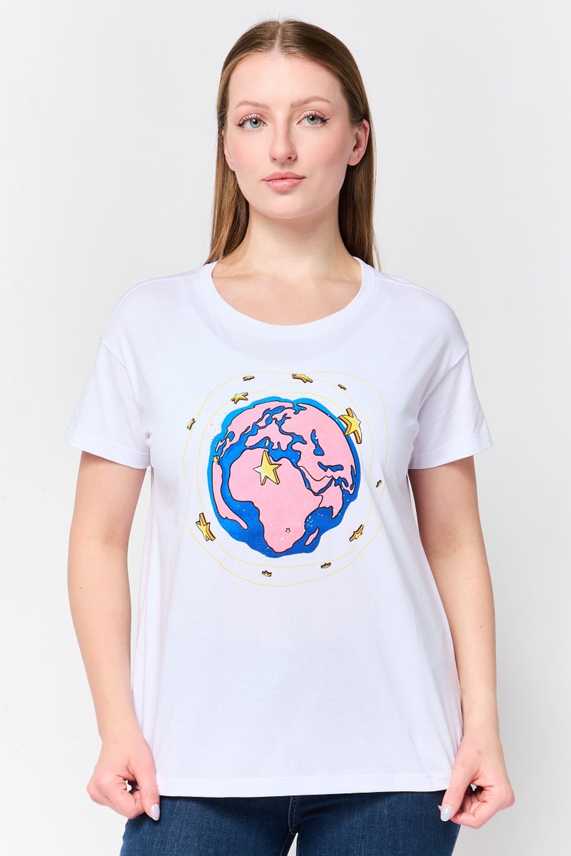 armani AX Armani Exchange Women Crew Neck Short Sleeve Graphic Print T-shirt, White - Image 1
