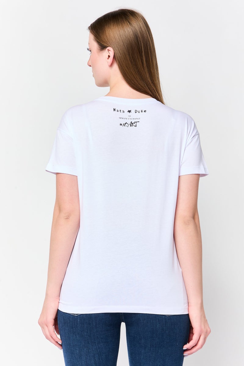 armani AX Armani Exchange Women Crew Neck Short Sleeve Graphic Print T-shirt, White - Image 4