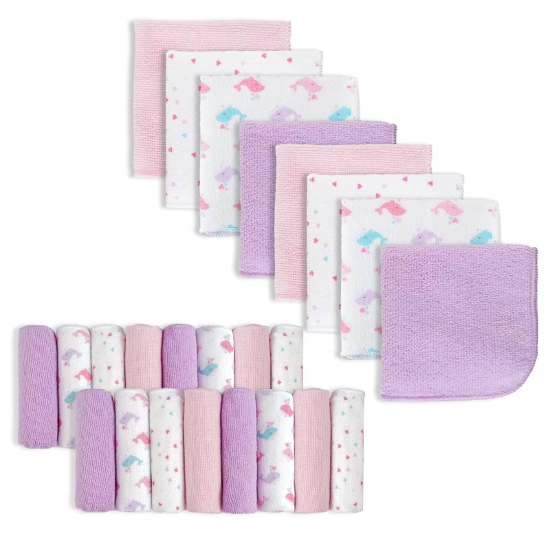 softan Baby Washcloths, 24Pack Baby Wash Cloths Extra Soft & Ultra Absorbent, Baby Towels and Washcloths Face Towel Unisex for Boys Girls Body, Washclothes Gentle on Sensitive Skin, 9x9 Pink Whale - Image 1