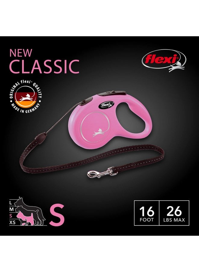 فلكسي مقود فليكسي نيو كلاسيك القابل للسحب للكلاب الصغيرة حتى وزن 26 رطلاً - 16 قدماً، وردي | مقود مانع للتشابك للمشي مع فرامل بيد واحدة، وإيقاف مؤقت، وقفل | منتج ألماني عالي الجودة - Image 2