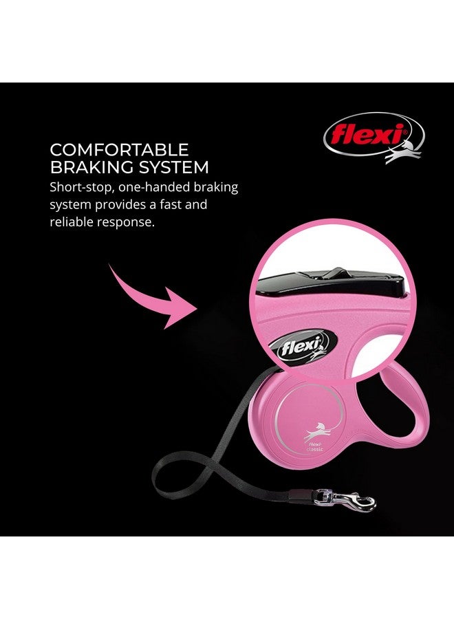 فلكسي مقود فليكسي نيو كلاسيك القابل للسحب للكلاب الصغيرة حتى وزن 26 رطلاً - 16 قدماً، وردي | مقود مانع للتشابك للمشي مع فرامل بيد واحدة، وإيقاف مؤقت، وقفل | منتج ألماني عالي الجودة - Image 4
