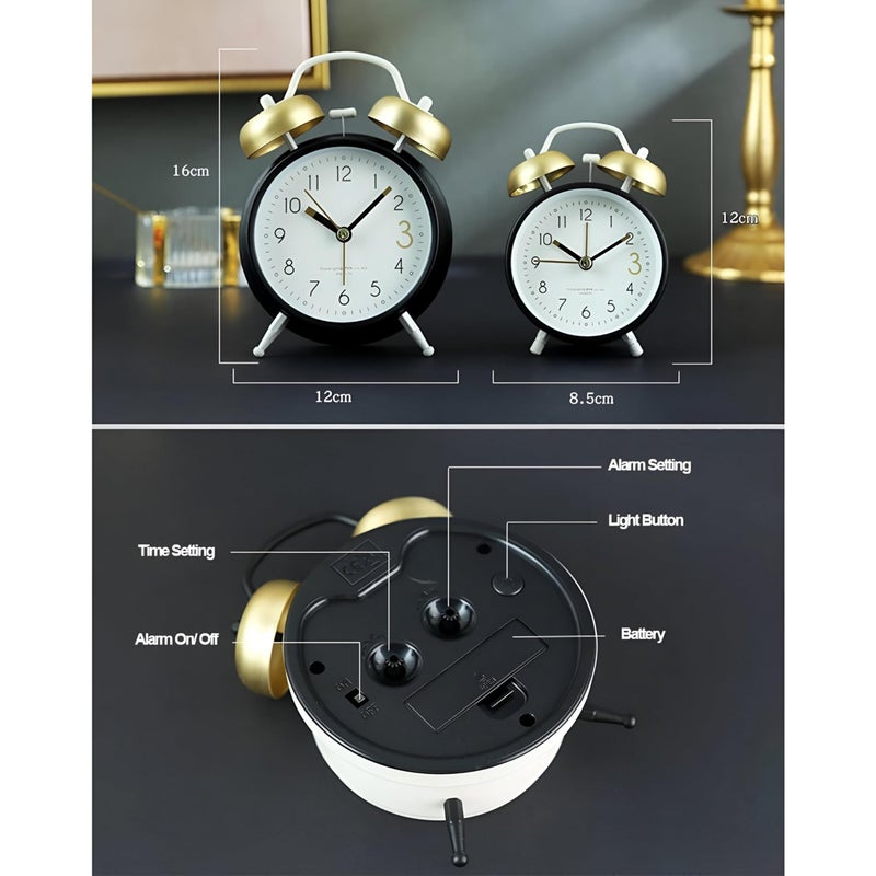 Alarm Clock - Stylish modern vintage metal bedside clock, loud bell for morning wake-up, decorative desktop piece, with night light, size 15x10 cm, perfect for sleeping spaces (option 3) - Image 2
