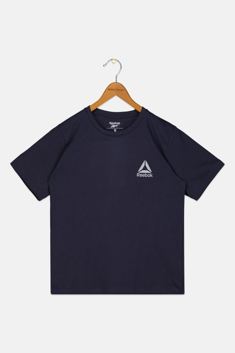 Reebok Kids Boy Sportswear Brand Logo Short Sleeve Outdoor T-Shirts, Navy - Image 1