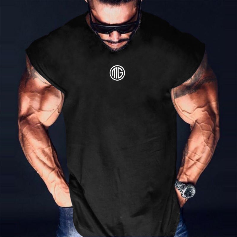 GYM sleeveless T-shirt sports waistcoat muscle mens pure cotton waistcoat running training thin top Red - Image 5