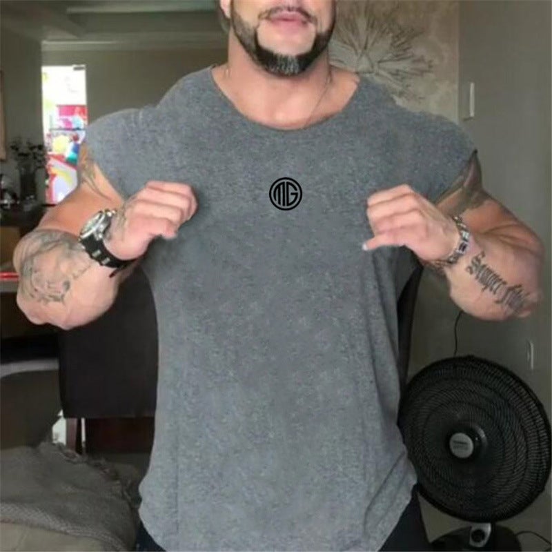 GYM sleeveless T-shirt sports waistcoat muscle mens pure cotton waistcoat running training thin top Red - Image 3