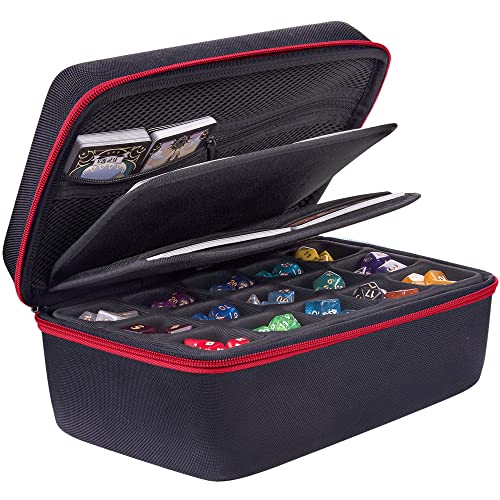 SIQUK Dice Storage Case Big Capacity DND Dice Case Dice Organizer Box With Handle and Double Removable Slotted Tray Dice Organizer Case for Dungeons Dragons and Other RPG Table Game Red - Image 1